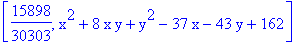 [15898/30303, x^2+8*x*y+y^2-37*x-43*y+162]